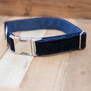 Navy Velvet Handmade Dog Collar