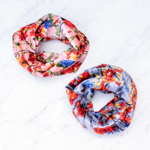 Peach and Blue Floral Velvet Infinity Scarf