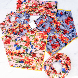 Peach and Blue Floral Velvet Infinity Scarf