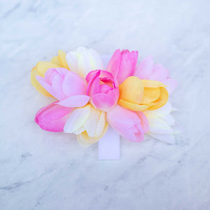 Pink/Yellow/White Tulip Floral: Collar Flower Accessory (Medium)