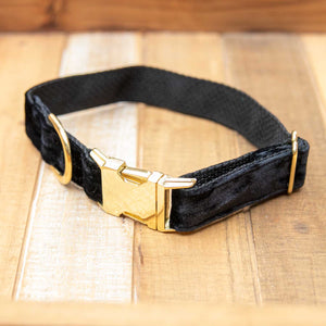 Inky Black Velvet Handmade Dog Collar