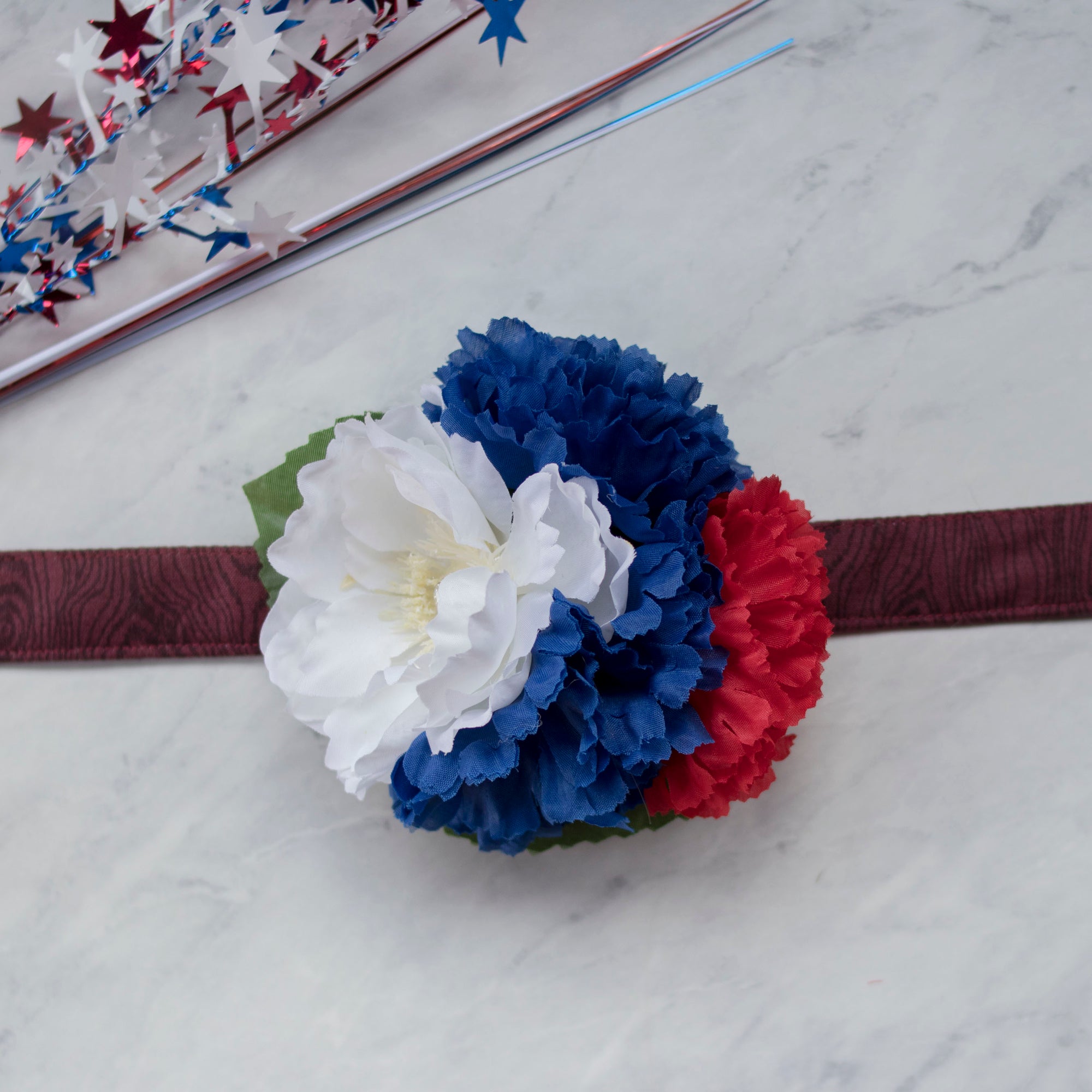 Large Red White Blue: Collar Flower Accessory